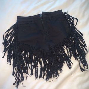 American Bazi Black Frayed-Hem Shorts